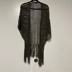 Fora Brown Open Front Crochet fringe Cardigan Size Large